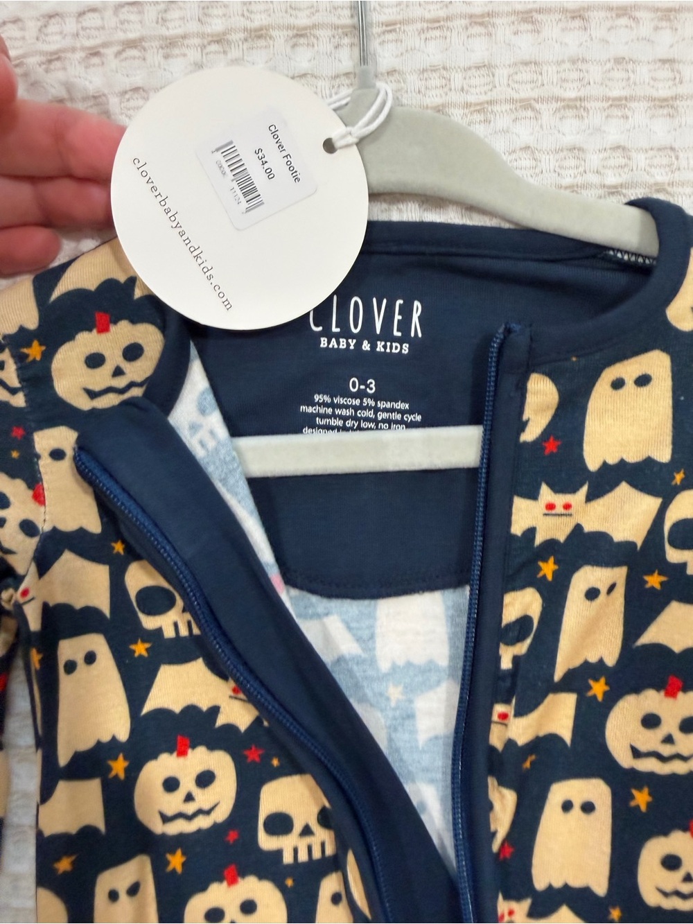 Love Navy Footed Halloween One-Piece with Tan Pumpkins & Ghosts - Picture 2 of 2